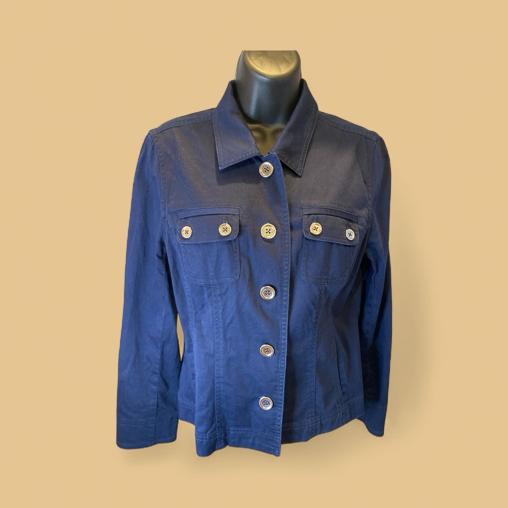 Jones New York Sport Stretch Navy Blue Button Front Jacket Women’s M - Picture 2 of 6